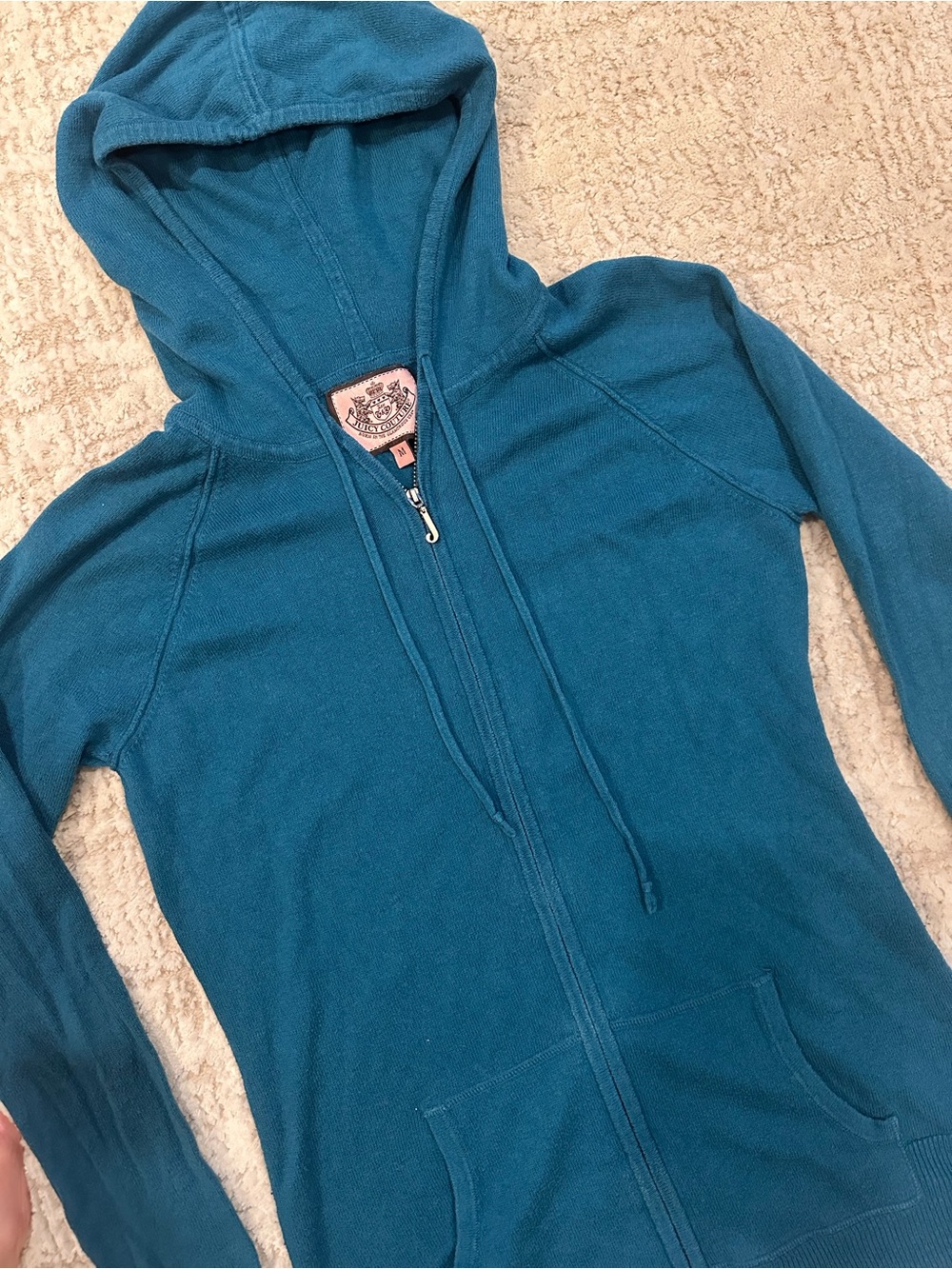 Vintage Juicy Couture Teal Cashmere Blend Zip Up Hoodie Y2K Size M